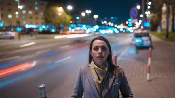 Timelapse Of Woman Standing Still On Crowded Evening Street While A Blur Of Fast Moving Cars Move Behind Her Video By C Vlad Star Stock Footage 276626206