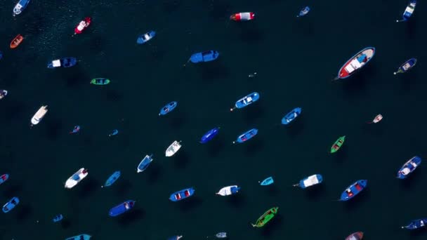 Воздушная гиперлапс якорных лодок у берега. Лас-Террас, Тенерифе, Канарские острова, Испания — стоковое видео
