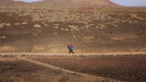 Vista aérea de la mujer corriendo a lo largo de la reserva natural al amanecer. Vida activa saludable — Vídeos de Stock