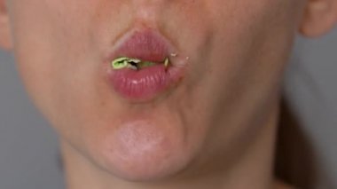 Tavuk ve sebze yakın çekim ile ıspanak shawarma yemek Kadın