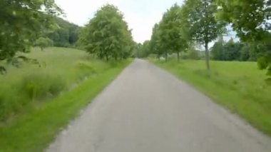 Yeşil ağaçlarla çevrili yerel bir yol boyunca hızlı ve manevra kabiliyeti yüksek bir uçuş. Kırsalda yaz.