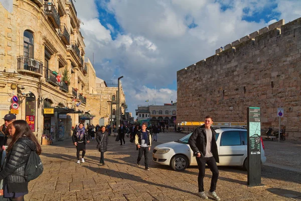 Jerozolima Izrael Grudnia 2016 Drogi Ulicy Pobliżu Jaffa Gate Starego — Zdjęcie stockowe