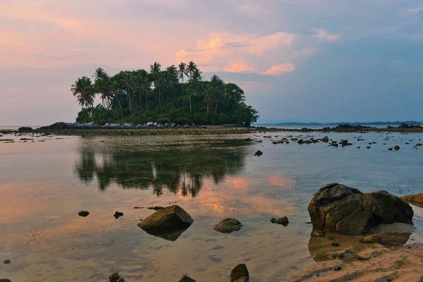 Mar Tropical Hermosa Puesta Sol Con Silueta Árbol Fondo Naturaleza — Foto de Stock