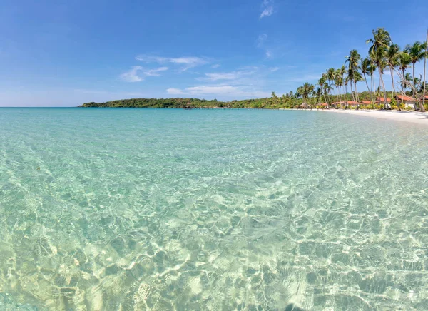 Tropisch Strand Panorama Met Palmbomen Klein Eiland — Stockfoto