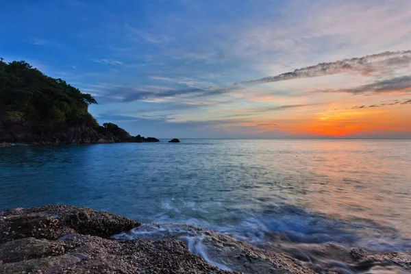 Panoramic View Sunset Sea Boat Nature Background — Stock Photo, Image