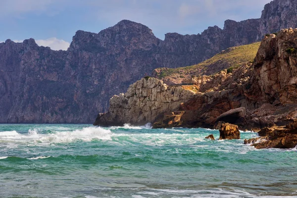 Vista Bela Praia Baía Mar Cala San Vicente Maiorca Ilhas — Fotografia de Stock