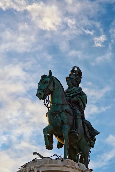 Monument of King Don Jose, the man on horseback. Commerce square — Stock Photo, Image