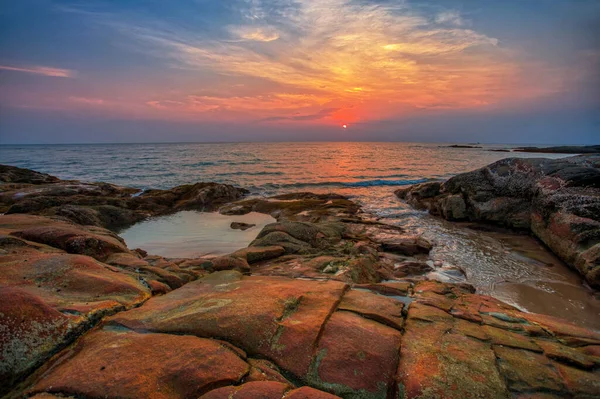 Côte Mer Andaman Coucher Soleil Coloré Khao Lak Thaïlande — Photo