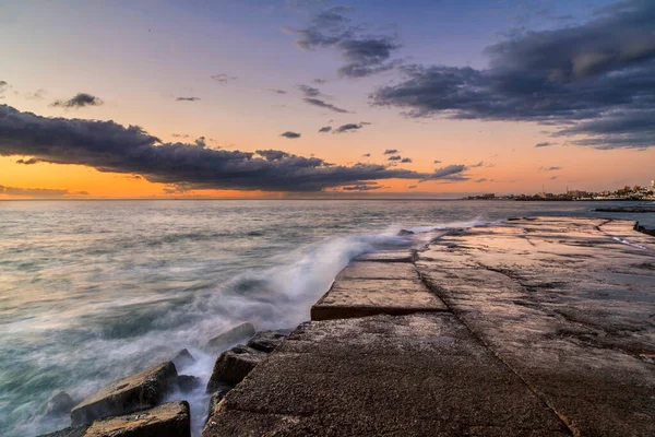 Vecchio Molo Pietra Tramonto Tenerife Isole Canarie Spagna — Foto Stock