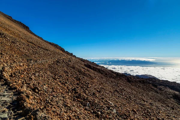Pohled Vrcholu Sopky Mount Teide Obklopen Jeho Slavné Moře Mraků — Stock fotografie