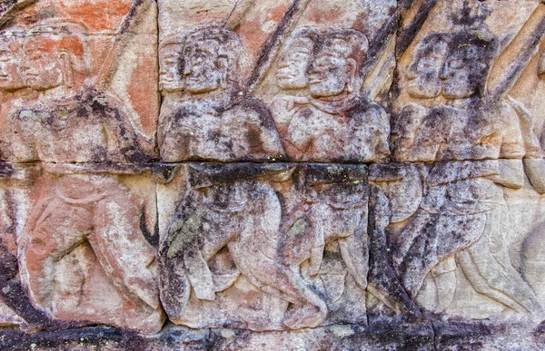 Bas Relief Rzeźbione Ścianie Angkor Wat Kambodża — Zdjęcie stockowe