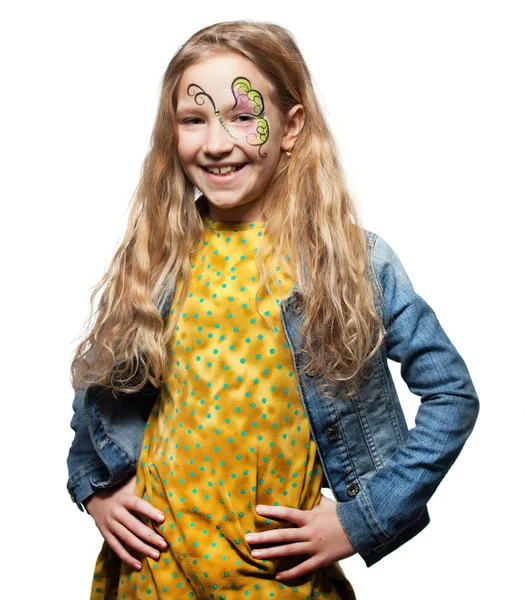 Menina Com Pintura Facial Criança Com Arte Corporal — Fotografia de Stock