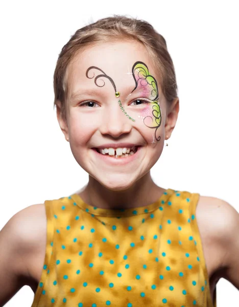 Une Fille Avec Maquillage Enfant Avec Art Corporel — Photo