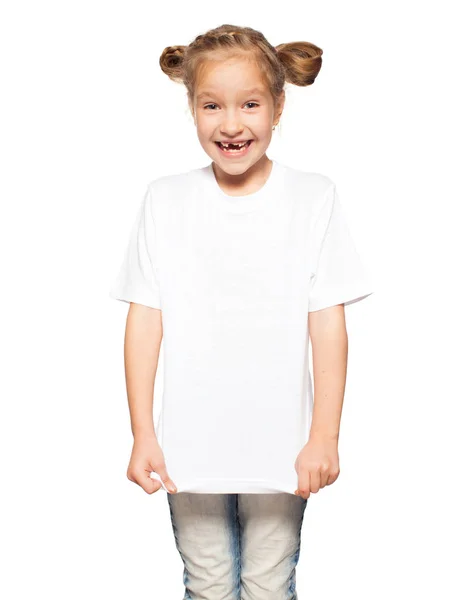 Kind Wit Shirt Meisje Geïsoleerd Wit — Stockfoto