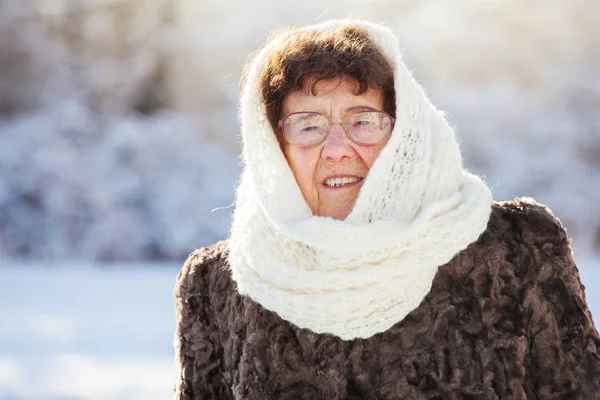 Стара Жінка Йде Зимовий Парк Старший Відкритому Повітрі — стокове фото