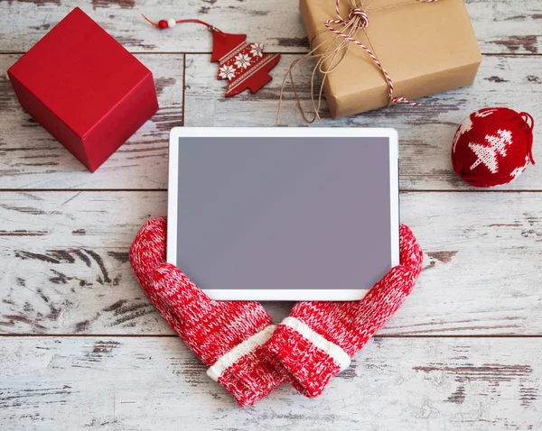 Tablet karácsonyi háttér — Stock Fotó