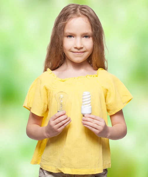 Niño con bombillas — Foto de Stock