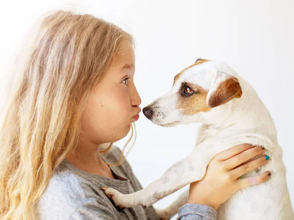 Glückliches Kind mit Hund — Stockfoto