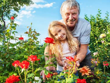 Bahçedeki güllerle ilgilenen bir adam vardı.