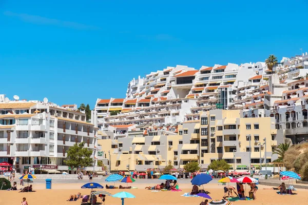 Albufeira Portugal September 2017 People Sunbathing Relaxing Fisherman Beach Praia — Stock Photo, Image