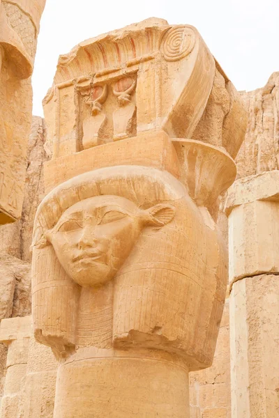 Hathor Headed Column Mortuary Temple Hatshepsut Luxor Thebes Egypt — Stock Photo, Image
