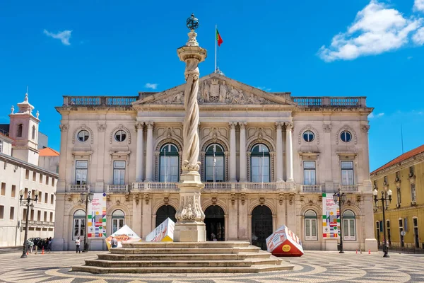 リスボン ポルトガル 2017 市民広場 プラカ ムニシーピオ 世紀柱と市庁舎 — ストック写真