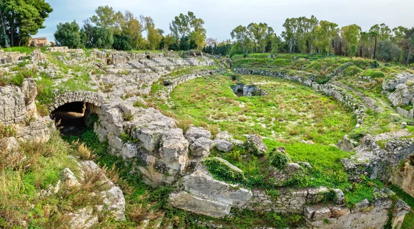 Vista Panorâmica Romana Anfiteatro Romano Ruínas Sicília Itália — Fotografia de Stock