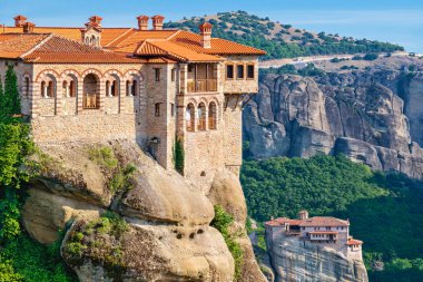 Varlaam ve Roussanou (Agias Varvaras) Meteora View Manastırı. Thessaly, Greec