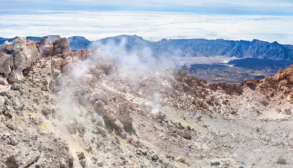 Panorámás Kilátás Parázsló Vulkanikus Kráter Teide Hegy Tenerife Kanári Szigetek — Stock Fotó