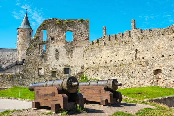 Пушки Рядом Разрушенным Епископальным Замком Xiii Века Хаапсалу Эстония Страны — стоковое фото
