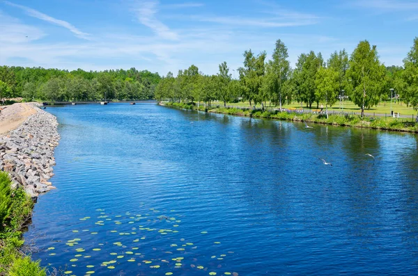 Landscape Lagan River Small Town Stromsnasbruk Sweden Scandinavia Europe — Stock Photo, Image