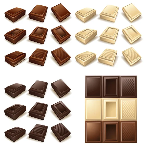 Vector Ikonuppsättning Choklad Bitar Och Barer — Stock vektor