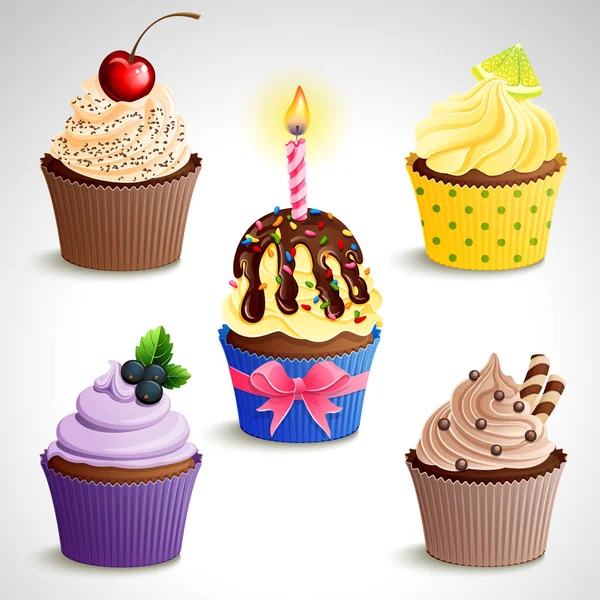 Vector Icon Set Kleurrijke Cupcakes Eps10 Stockvector