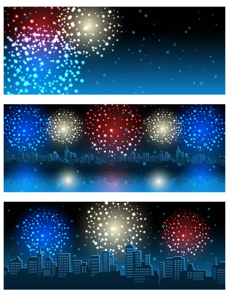 Vector Illustration Set Header Banner Fireworks — Stock Vector