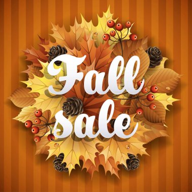 Yaprakları, çilek ve koniler ile sonbahar arka plan.