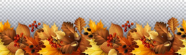 Векторная Иллюстрация Осенняя Бесшовная Гирлянда Листьями Ягодами Шишками Eps — стоковый вектор