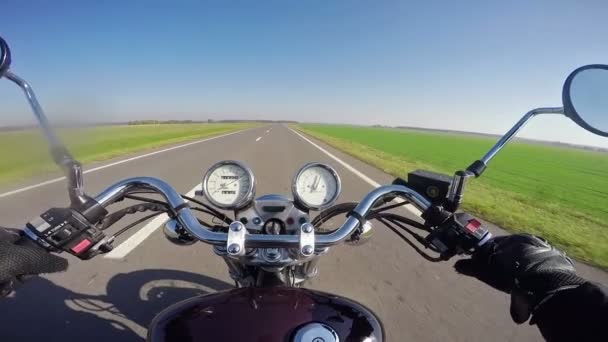 Amazing Fast Motorcycle Riding Morning Beautiful Empty Road Classic Cruiser — Stock Video