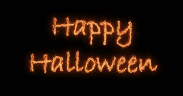 Texte inscription feu Happy Halloween Animation sur fond noir — Video