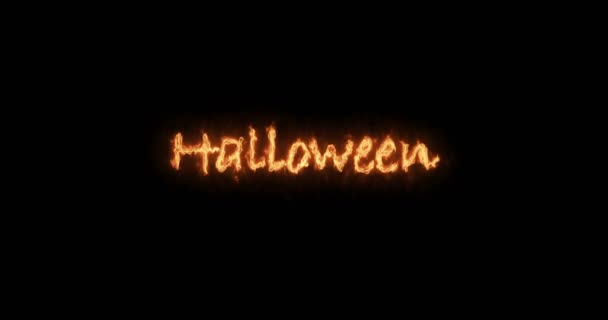 Ogień – prognoza na napis Halloween animacji tekstu na czarnym tle — Wideo stockowe