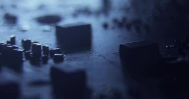 bilgisayar donanım parçaları çipleri yüzeyi kaymak dollymacro çekim, anakart, işlemci, curcuits 4k makro bilgisayar çipleri devreleri kapatın.