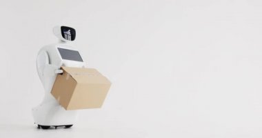 robot parsel sunar. teslimat kavramı. Modern Robotik teknolojiler.