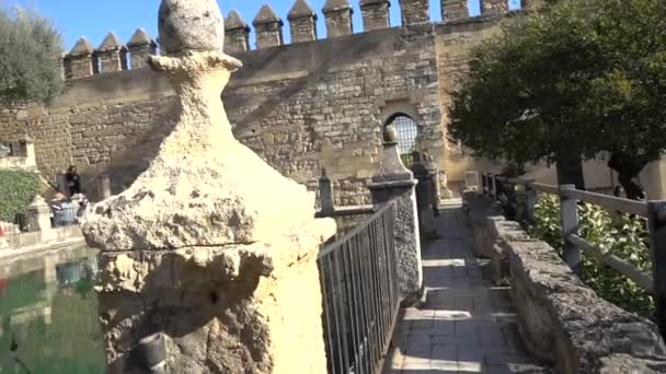 Alcazar de los Reyes Cristianos (Castello dei Monarchi Cristiani) a Cordova, Andalusia, Spagna. Fortezza fu una delle residenze primarie di Isabella I di Castiglia e Ferdinando II d'Aragona . — Video Stock