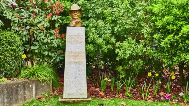 TOULOUSE, FRANKRIJK - 20 MAART 2018: Monument voor Jean Moulin in Tuin van planten op de oprit van Jules Guesde in Toulouse, Frankrijk. Hij was een bekend verzetslid in Frankrijk tijdens de Tweede Wereldoorlog. — Stockvideo