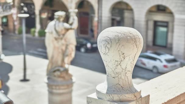 Statua in memoria dei Caduti per Patria (trevigiani, Teresona) in Piazza Indipendenza vicino a Palazzo dei Trecento (Palazzo della Ragione) a Treviso, Veneto . — Video Stock