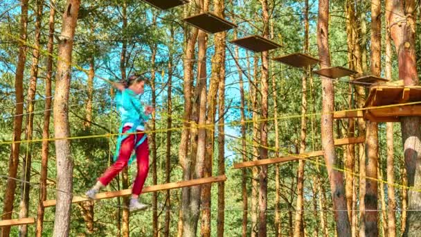 Menina Pequena Parque Aventura Parque Aventura Lugar Que Pode Conter — Vídeo de Stock