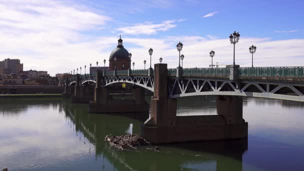 Brücke Saint Pierre Von Toulouse Frankreich Führt Über Die Garonne — Stockvideo