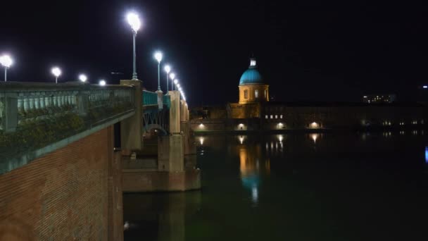 Timelapse Most Saint Pierre Tuluza Francja Przechodzi Nad Garonna Łączy — Wideo stockowe