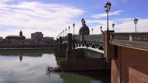 Most Saint Pierre Toulouse Francie Míjí Garonne Spojuje Místo Saint — Stock video