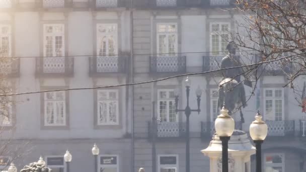 Porto Portugal Abril 2017 Estatua Ecuestre Don Pedro Plaza Libertad — Vídeos de Stock