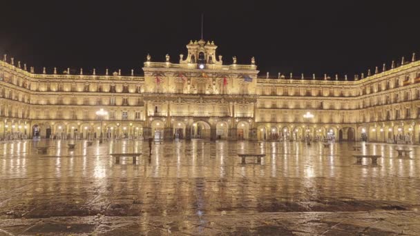 Plaza Mayor Главная Площадь Саламанке Испания Большая Площадь Расположенная Центре — стоковое видео